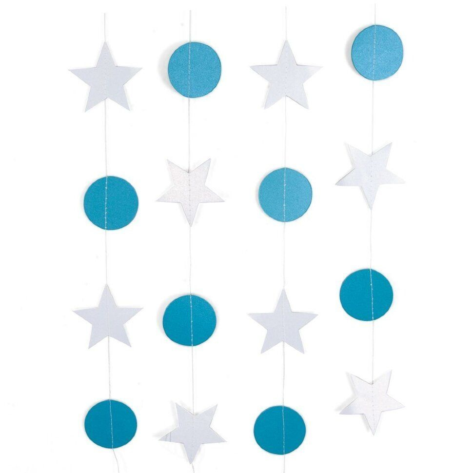 Гирлянда-подвеска Звезда, Микс с кругами, Голубой/Белый, Перламутр, 250 см, 1 упак.  #1