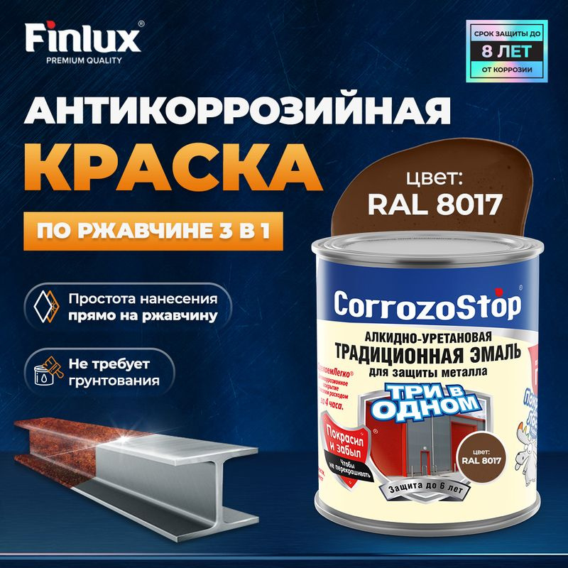Антикоррозийная краска по ржавчине для металла 3 в 1 Finlux F-106 (ral 8017, 1 кг)  #1