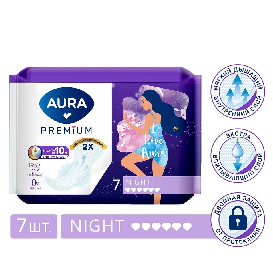 Прокладки Aura Premium Night гигиенические 7шт х2шт #1
