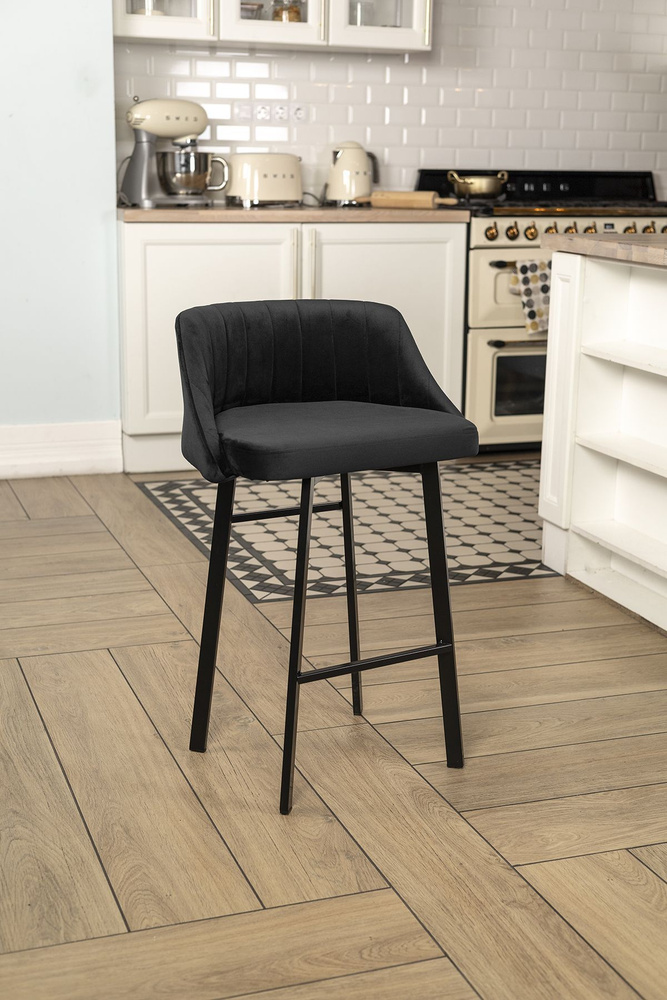 Полубарный стул Velex со спинкой, цвет черный велюр, основание черное, высота 65 см  #1