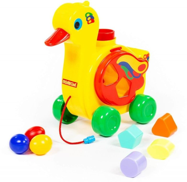 Детская каталка с сортером "Уточка-несушка", пластиковая развивающая логическая игрушка для малышей на #1