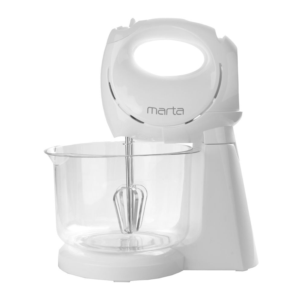 Миксер ручной MARTA MT-MX4902A кухонный с чашей 1000 Вт, белый жемчуг  #1
