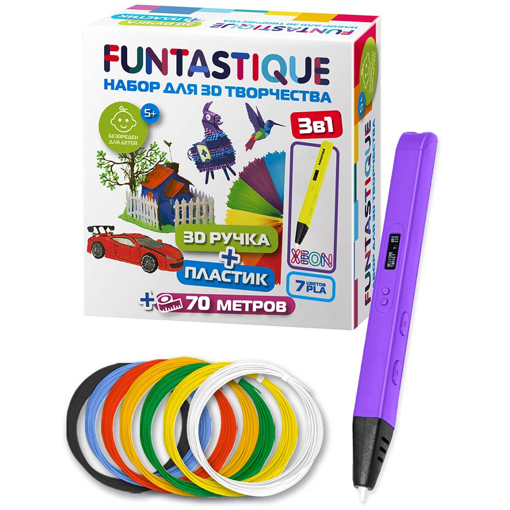 "FUNTASTIQUE" 3D-ручка " XEON") + набор PLA-пластика 7 цветов ассорти RP800A WH-PLA-7  #1