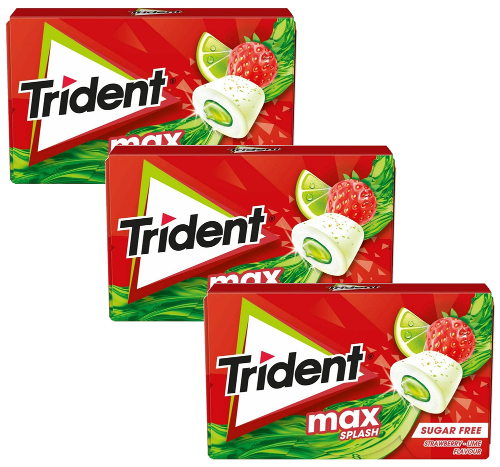 Жевательная резинка Trident Max Splash Клубника-Лайм, 22г х 3шт. БЕЗ САХАРА  #1