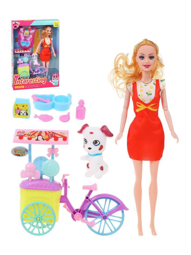 Кукла в сарафане с питомцем, тележкой и аксессуарами #1