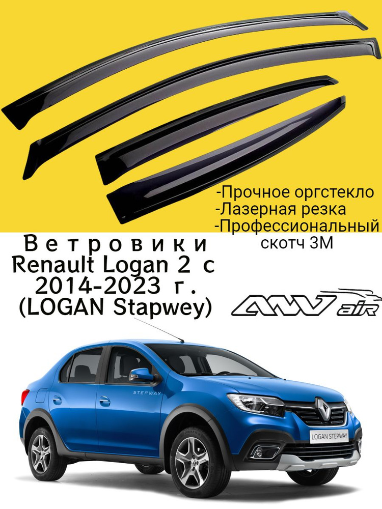 Ветровики, Дефлекторы окон Renault Logan 2 с 2014-2023 г. (Подходят на LOGAN Stapwey)/ Ветровик стекол #1