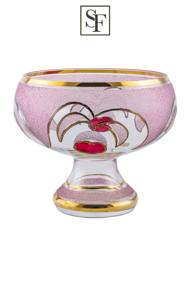 Конфетница на ножке 21 см BOHEMIA "Вишня розовая", богемское стекло, Чехия  #1