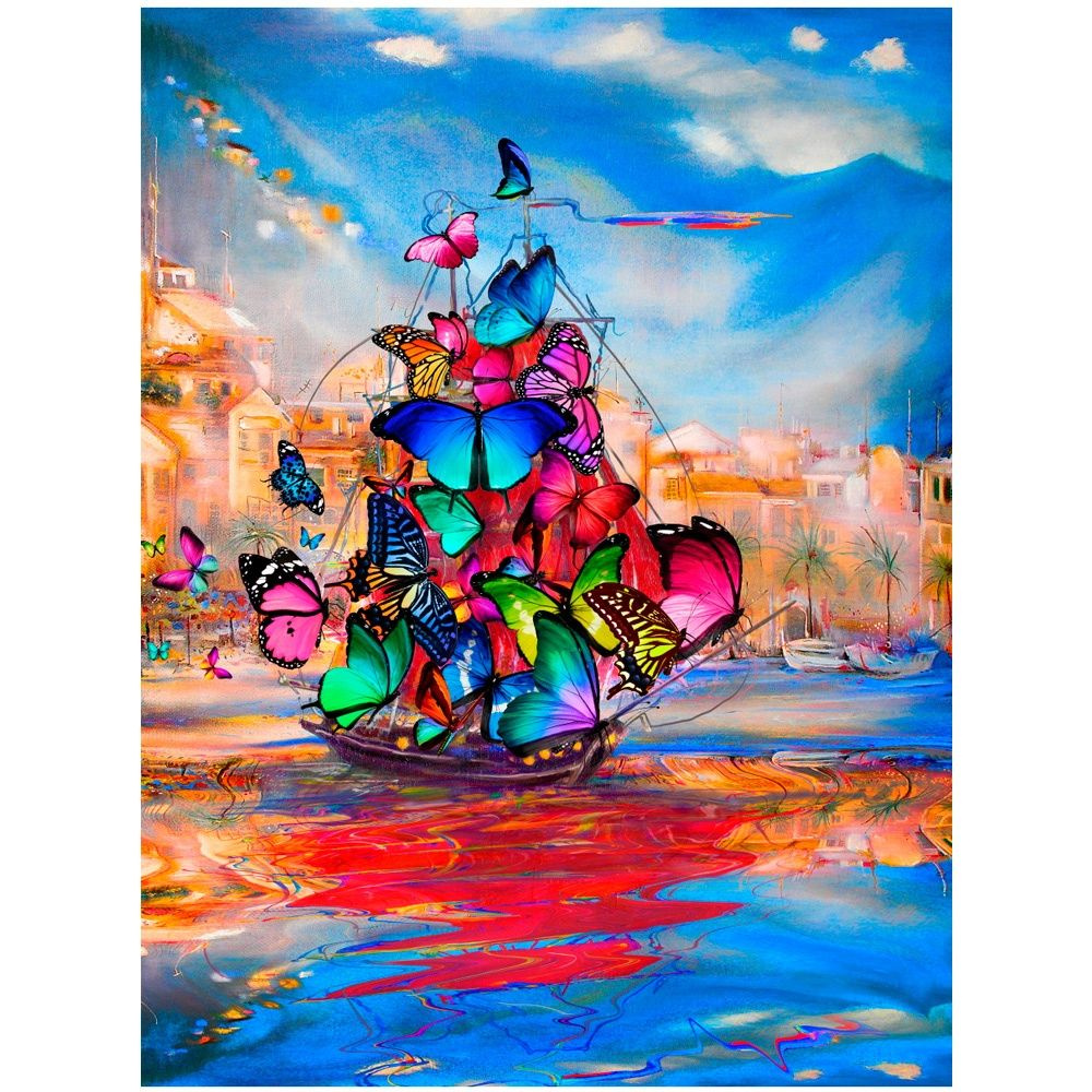 Набор для росписи Рыжий кот "Корабль из бабочек", по холсту, 30х40 см  #1