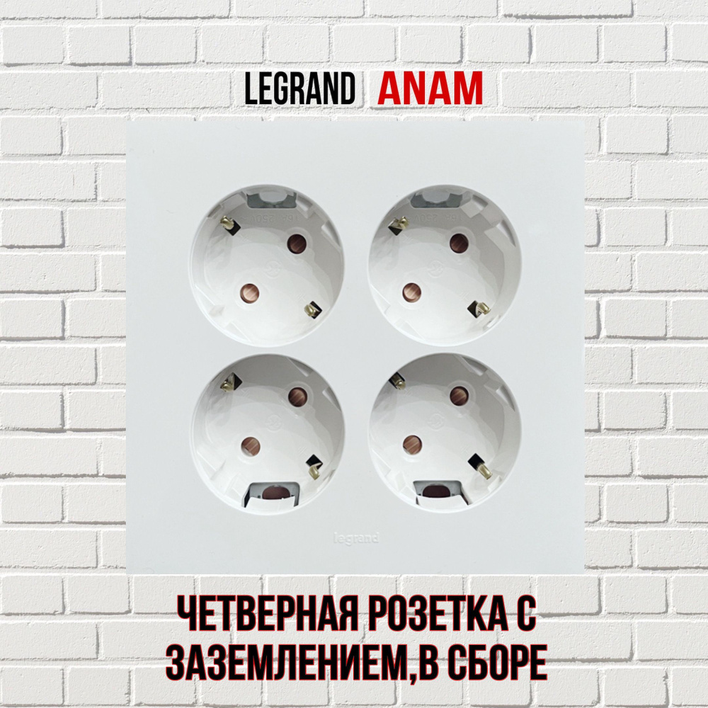 Розетка четверная Legrand Anam с заземлением (45 градусов) в сборе  #1