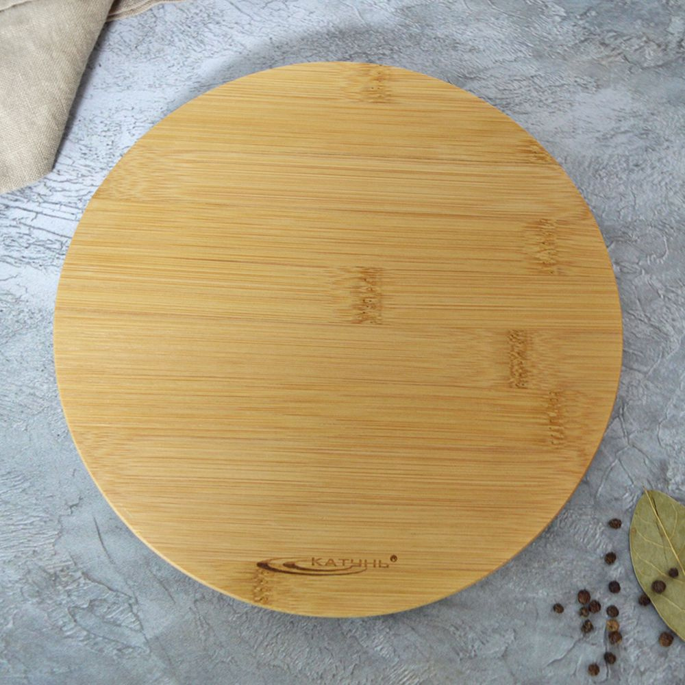 Блюдо круглое вращающееся, дерево - бамбук, 23х2.2 см. Для сервировки стола, для пиццы  #1