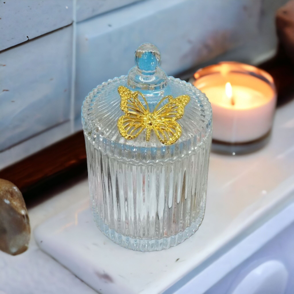 Шкатулка для украшений стекло, с крышкой бабочка 11х11х16 см.  #1