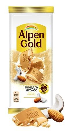 Шоколад Alpen Gold миндаль и кокос, 85г, 21шт - купить с доставкой по ...