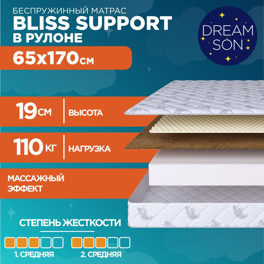 Ортопедический матрас DreamSon Bliss Support 65х170, 19см, беспружинный, двусторонний с одинаковой жесткостью, #1