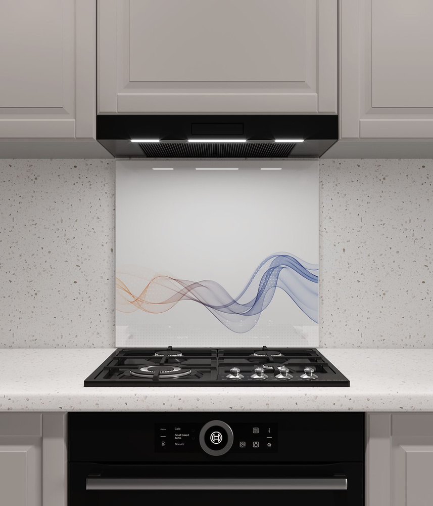 Защитный экран Normand из закаленного стекла на кухонный фартук в зону мойки и плиты с фотопечатью; 700х500х4 #1