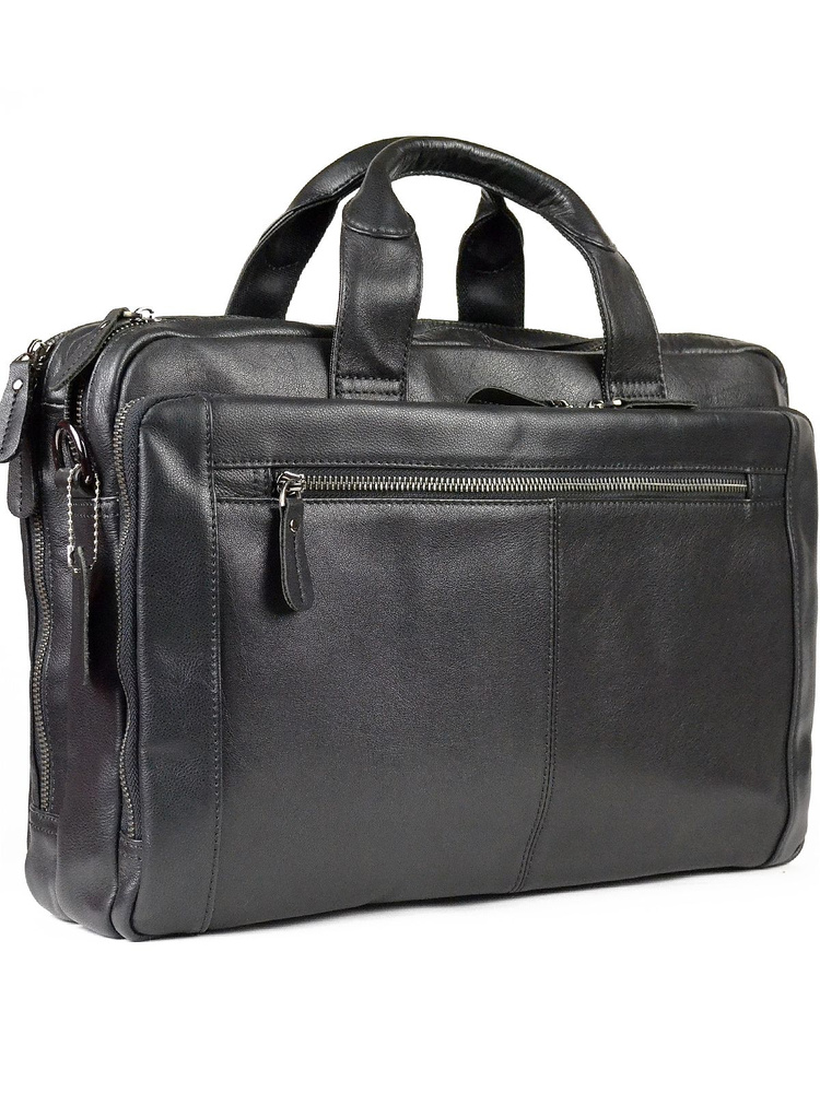 Мужская сумка портфель из натуральной кожи черный 39x28x9 см  #1
