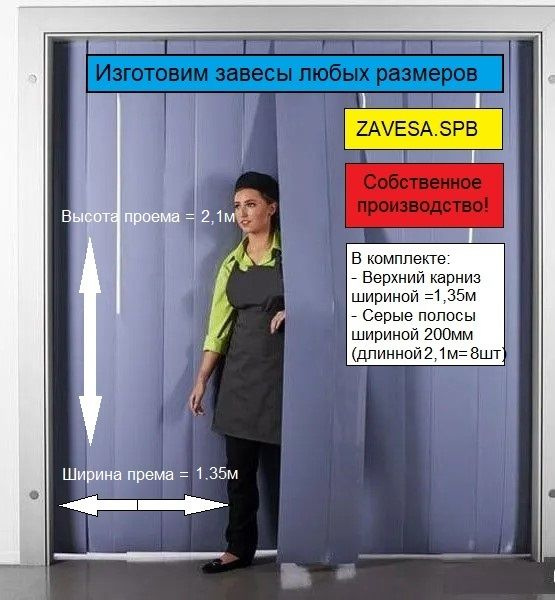 Серая ПВХ завеса. Проем ширина 1,35 метр, высота 2,1 метра. Стандартная серая не прозрачная пленка 2х200 #1