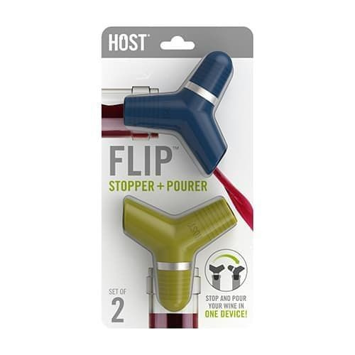 Набор из 2-х пробок для вина + каплеуловитель FLIP (синий и зеленый) HOST  #1