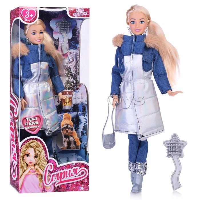 Кукла София, типа Барби, 29 см, интерактивная, шарнирная (руки и ноги сгиб, акс, зимняя одежда) в коробке #1
