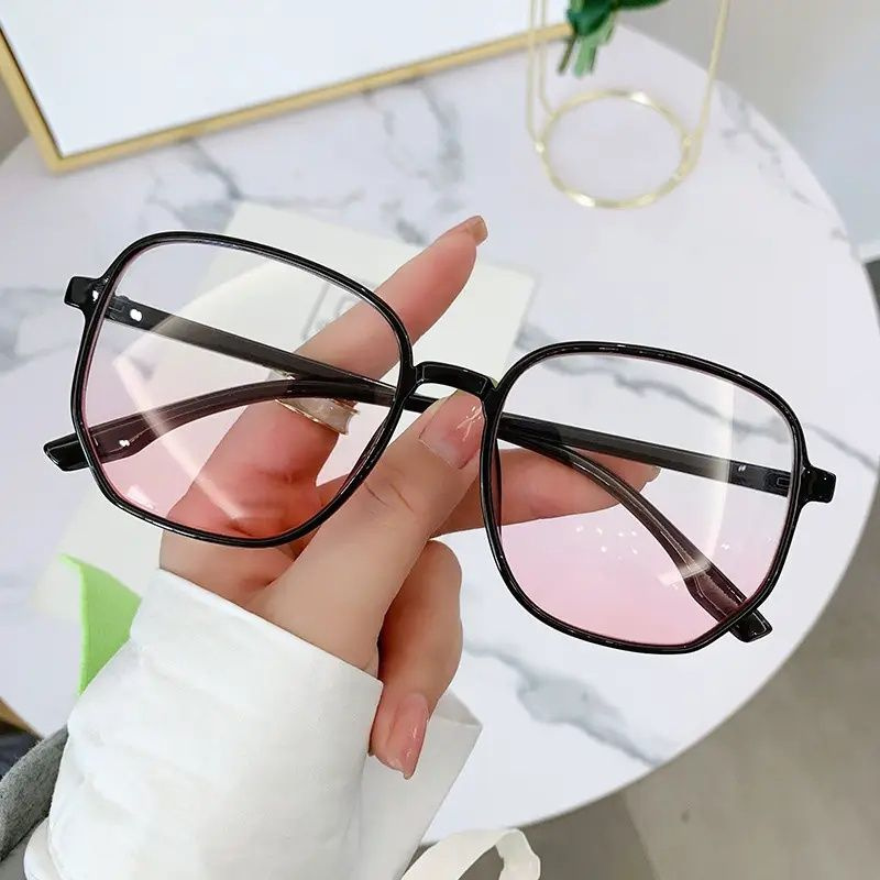 Очки имиджевые в черной круглой ретро оправе с прозрачными розовыми линзами / Оправа для очков, очки #1