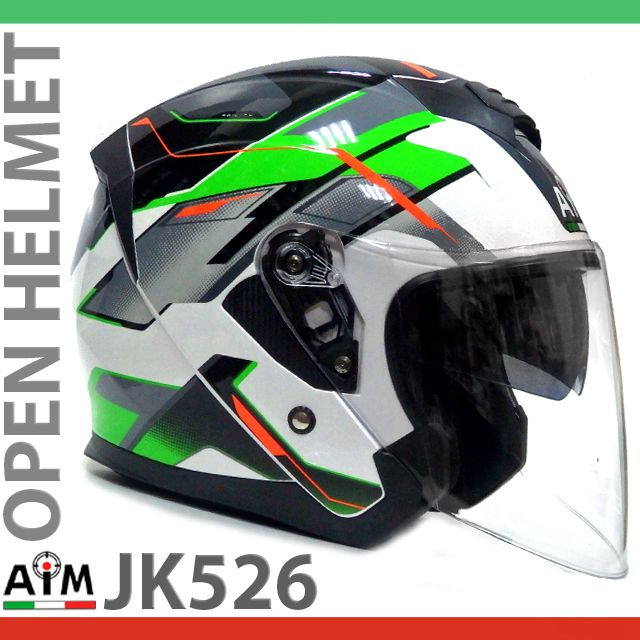 Открытый мотошлем с большим визором AIM JK526 L(59-60) fluo green-white-black  #1