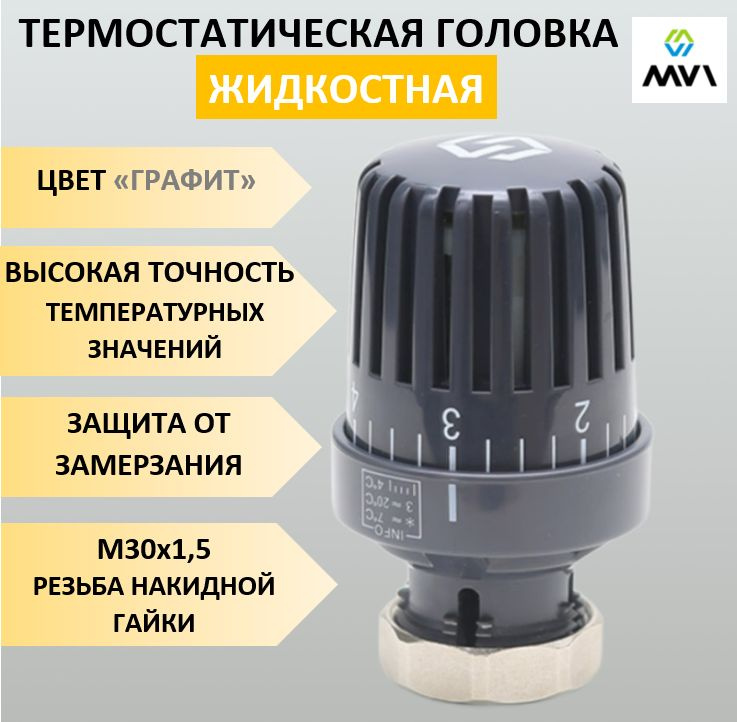 Термостатическая головка (термоголовка) для радиатора отопления с жидкостным датчиком MVI 30x1,5 графит, #1