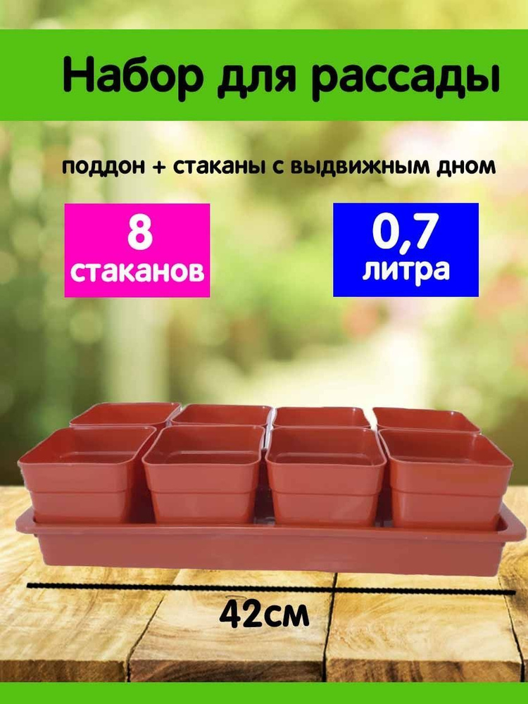 Набор для рассады "Дачник-2" 8 стаканов 0,7л + поддон, терракотовый, Сузун  #1