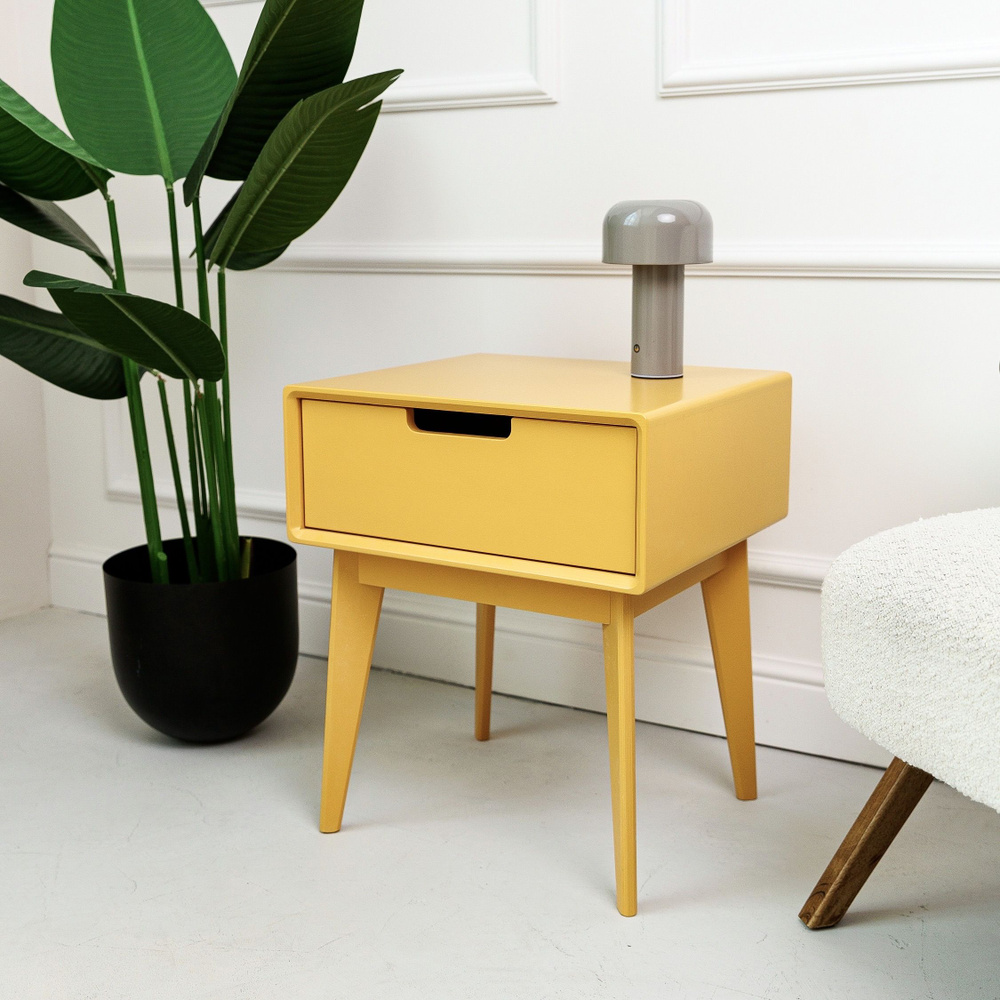 Тумба прикроватная сканди лофт с выдвижным ящиком для хранения на ножках SUN мебель, цвет желтый, покрытие #1