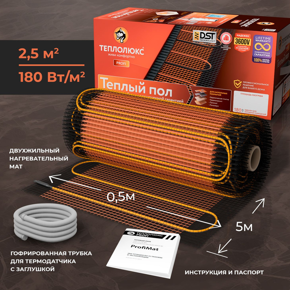 Теплолюкс ProfiMat 450 Вт/2,5 кв.м. Теплый пол. Мат нагревательный  #1