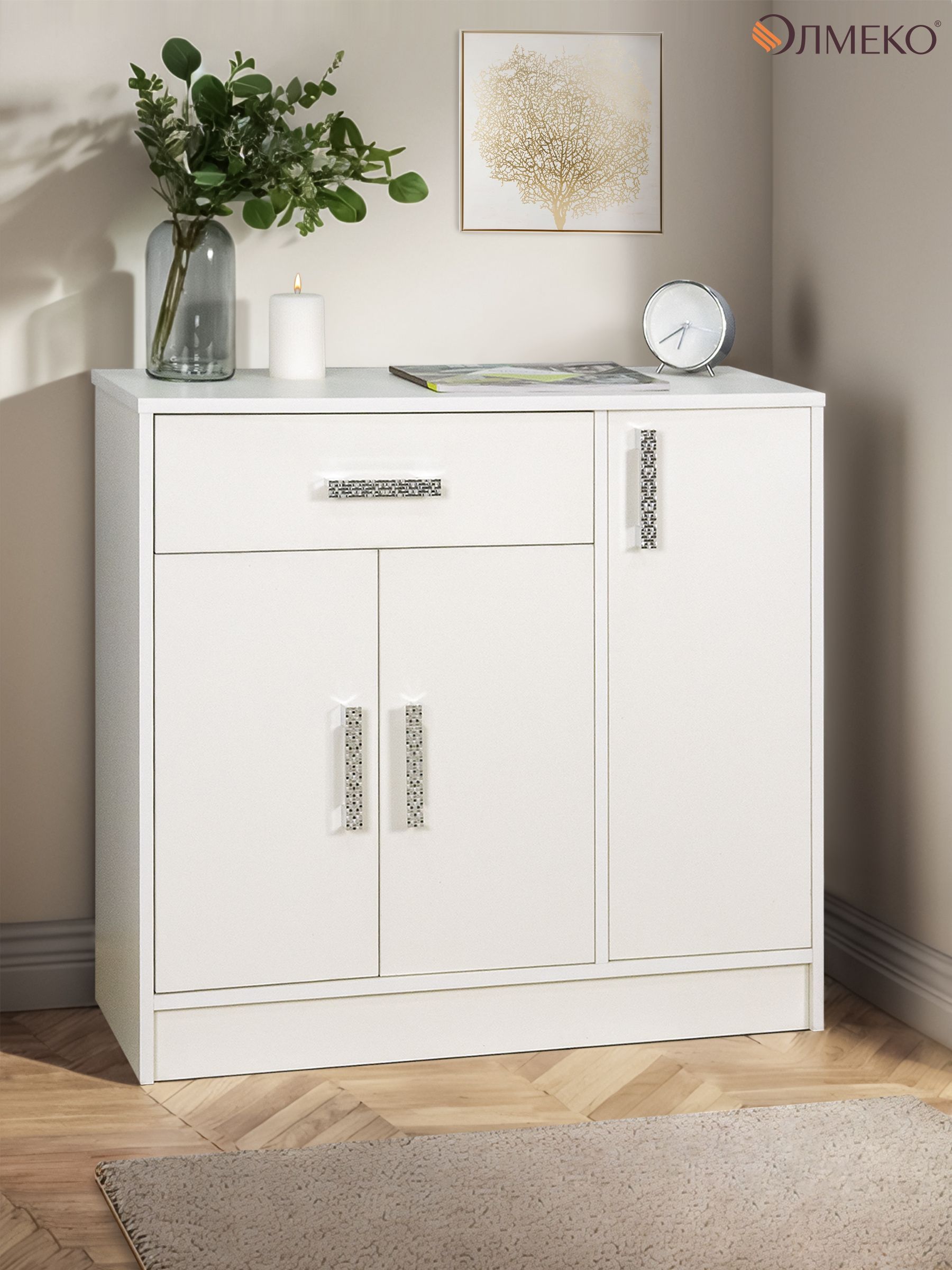 Комодсящиками,85.2х31.5х75см,белый/ДВПО:белый,Locker49.26