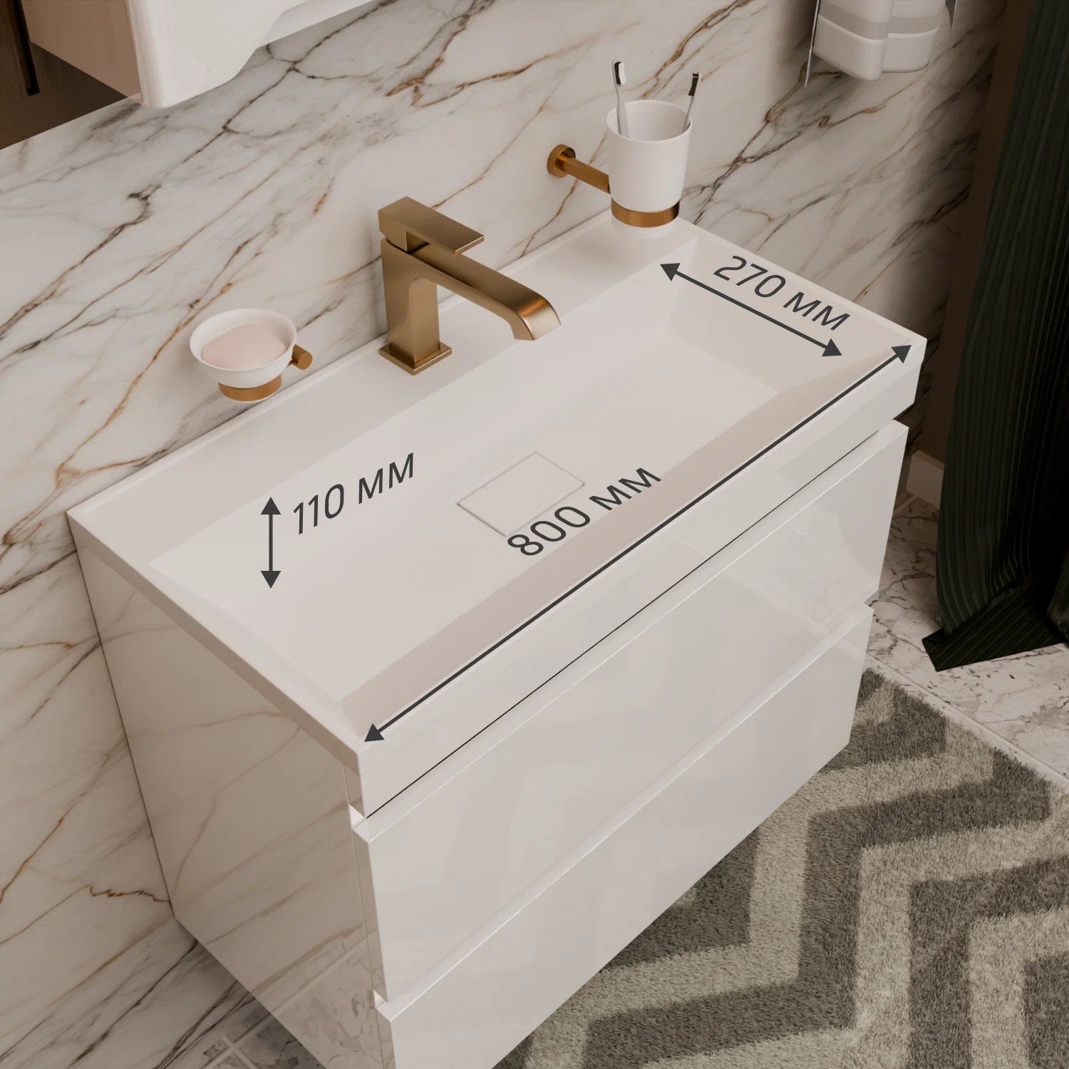 ТумбасраковинойАстра8подвесная,белаяглянцеваявыдвижныеящики