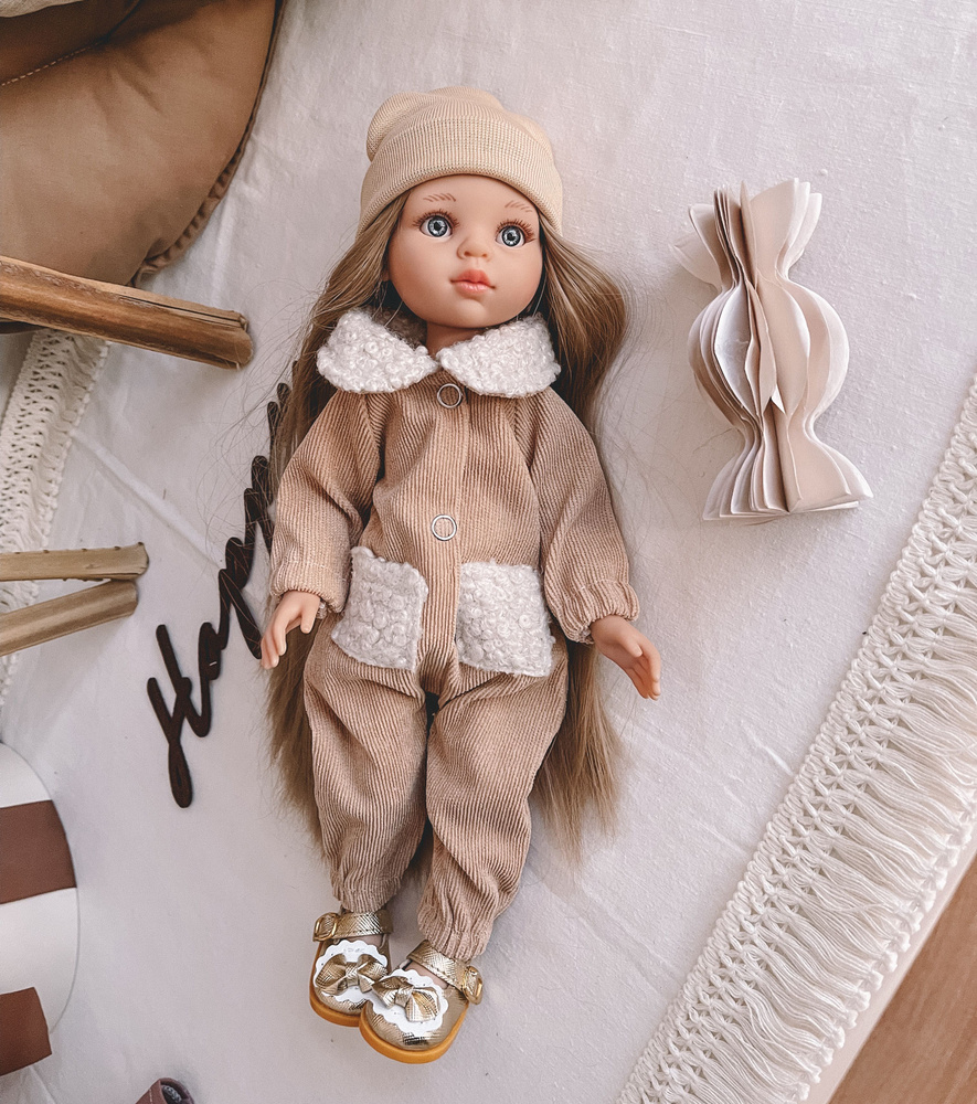 Комбинезон вельветовый бежевый (без обуви), одежда для куклы Paola Reina 32 см (Паола Рейна)  #1