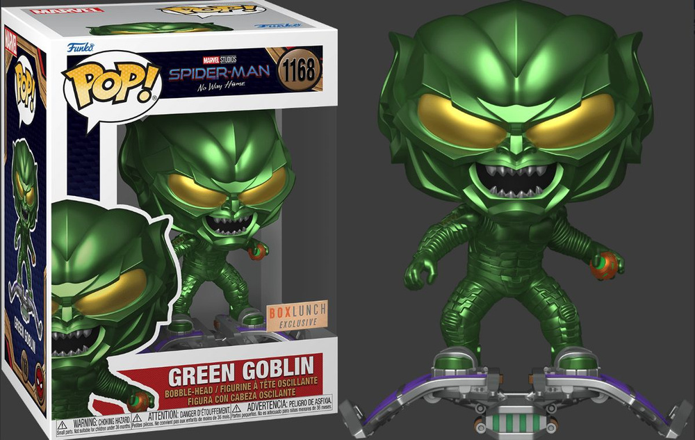 Фигурка Funko Pop! Spider-Man: Green Goblin Metallic (Стикер Boxlunch (Фанко Поп Зеленый Гоблин из фильма #1