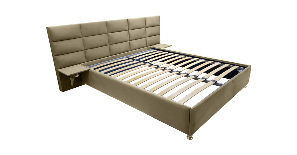 Односпальная кровать Пекин 80x200 основание металлическое с ламелями велюр бежевый без ножек  #1