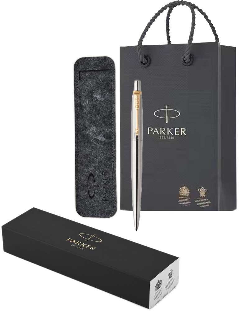 Набор ручка Parker шариковая Jotter Stainless GT модель 2024 года, чехол Parker и фирменный пакет  #1