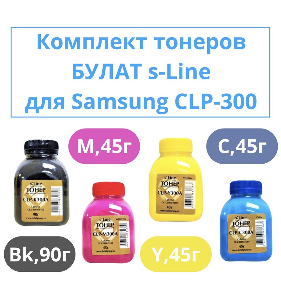 Комплект тонеров БУЛАТ s-Line для картриджей Samsung CLP-300, все необходимые цвета для принтера  #1