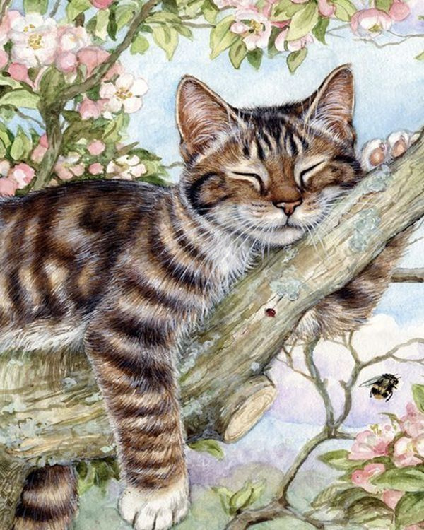 Набор для вышивки крестом 40х50 Милый котенок. Кот на ветке. Весна.  #1