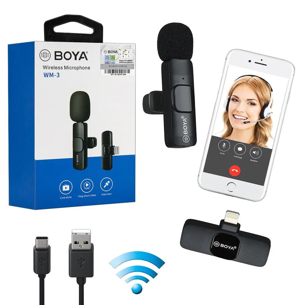 BOYA Микрофон петличный Микрофон петличный беспроводной, BOYA, для интерфейса lightning, для Apple, автоматическое #1