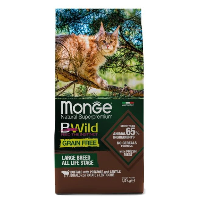 Беззерновой сухой корм для крупных кошек Monge Cat BWild Grain Free мясо буйвола, 1,5 кг  #1