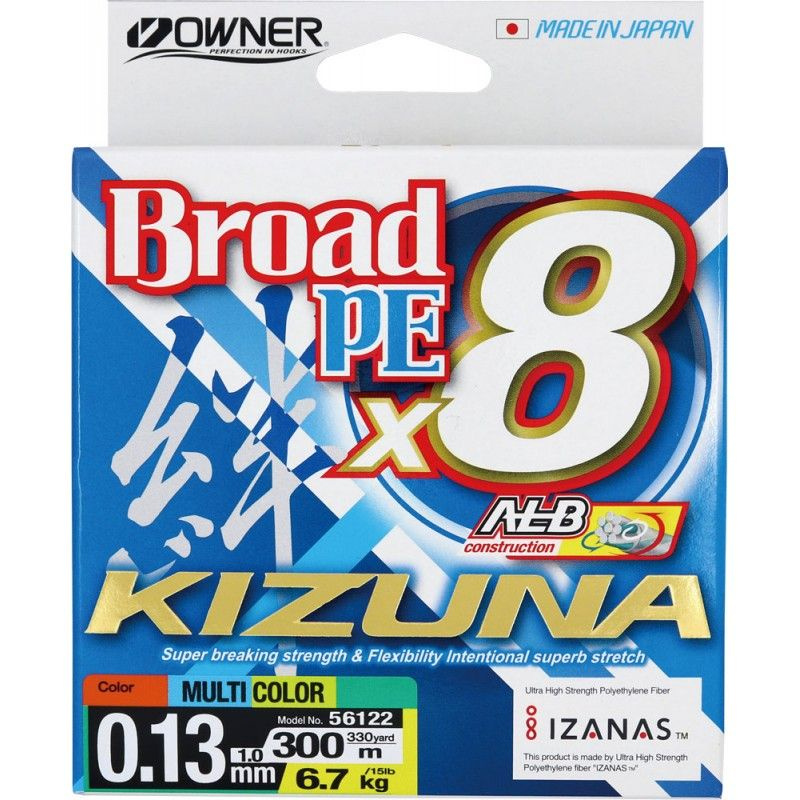 Шнур плетеный Owner Kizuna X8 Broad PE multi color 10м 300м 0,13мм 6,7кг #1