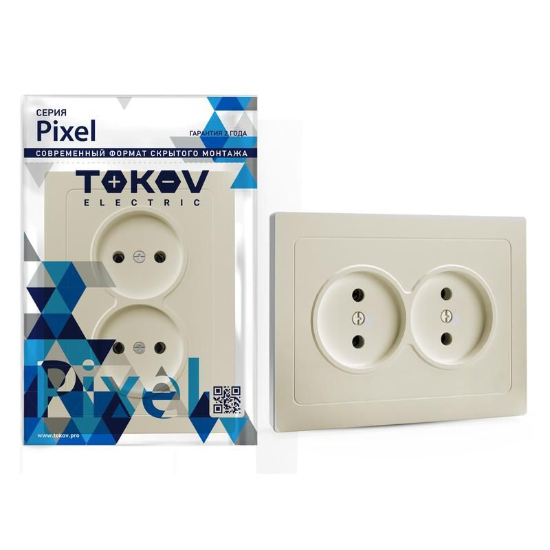 Розетка 2-м СП Pixel 16А IP20 без заземл. в сборе беж. код TKE-PX-R2F-C02 TOKOV ELECTRIC ( 1шт. )  #1