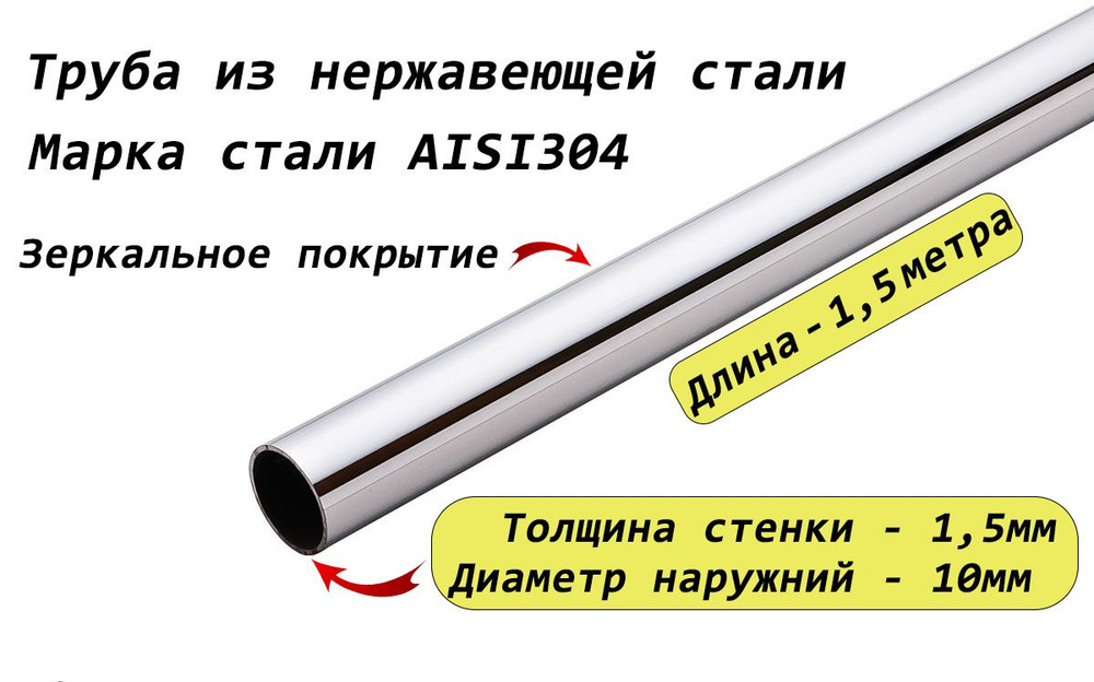 Труба круглая 10х1,5мм из нержавеющей стали AISI304 - 1,5 метра  #1
