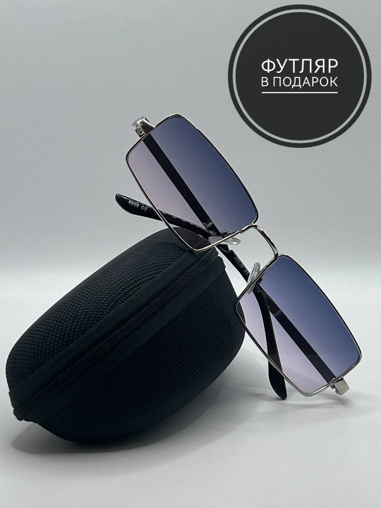 Солнцезащитные очки прямоугольник фиолетовые в металлической оправе ромбики на дужке  #1