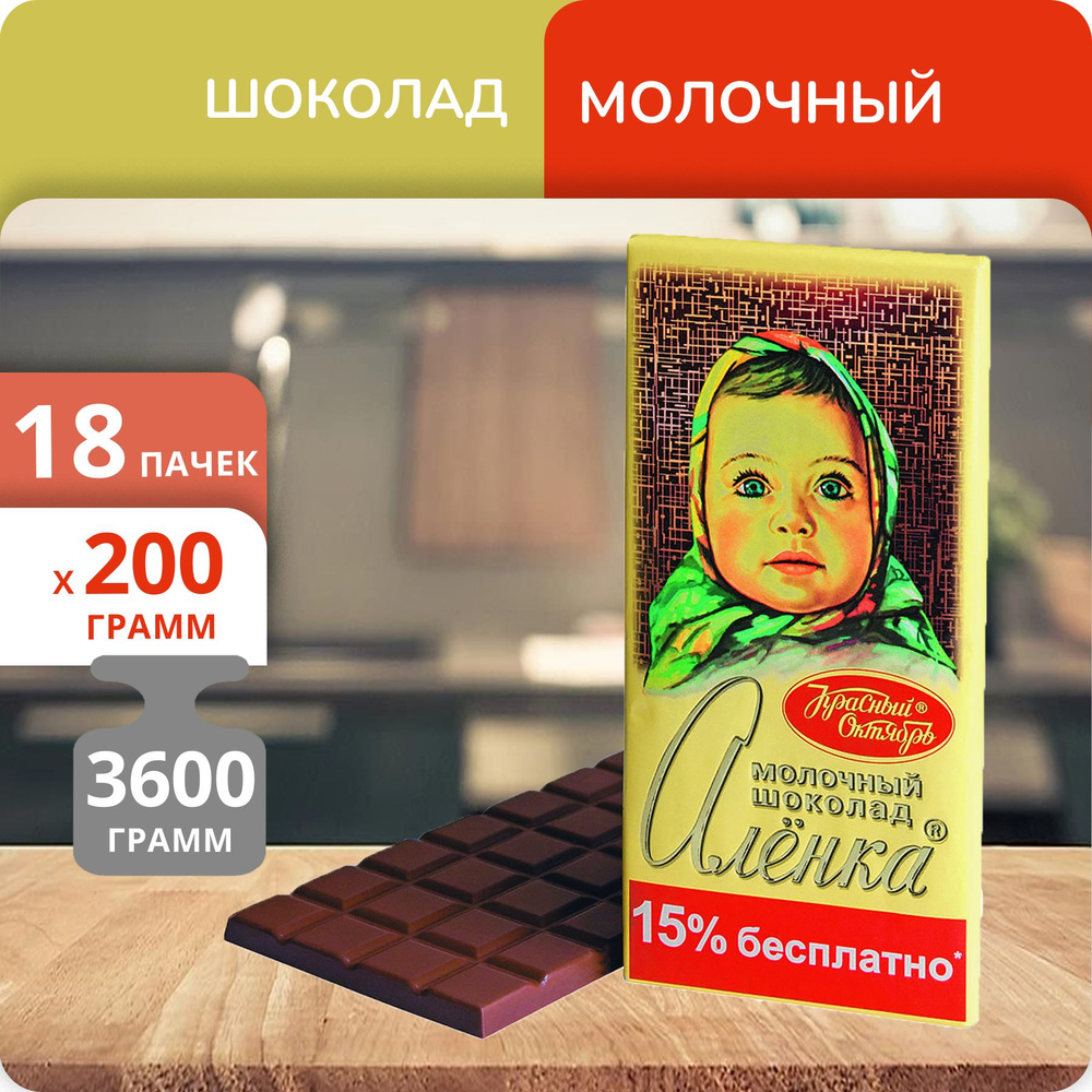Упаковка 18 штук Шоколад молочный Красный Октябрь Аленка 200г  #1