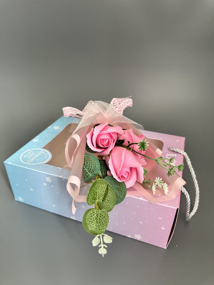 Букет из мыльных роз в подарочной сумочке, цвет розовый Уцененный товар  #1