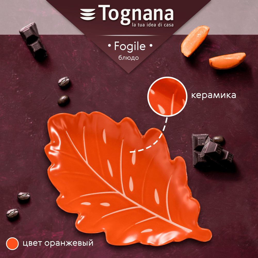 Блюдо сервировочное Tognana Foglie оранжевое 24x16 см, посуда для кухни  #1