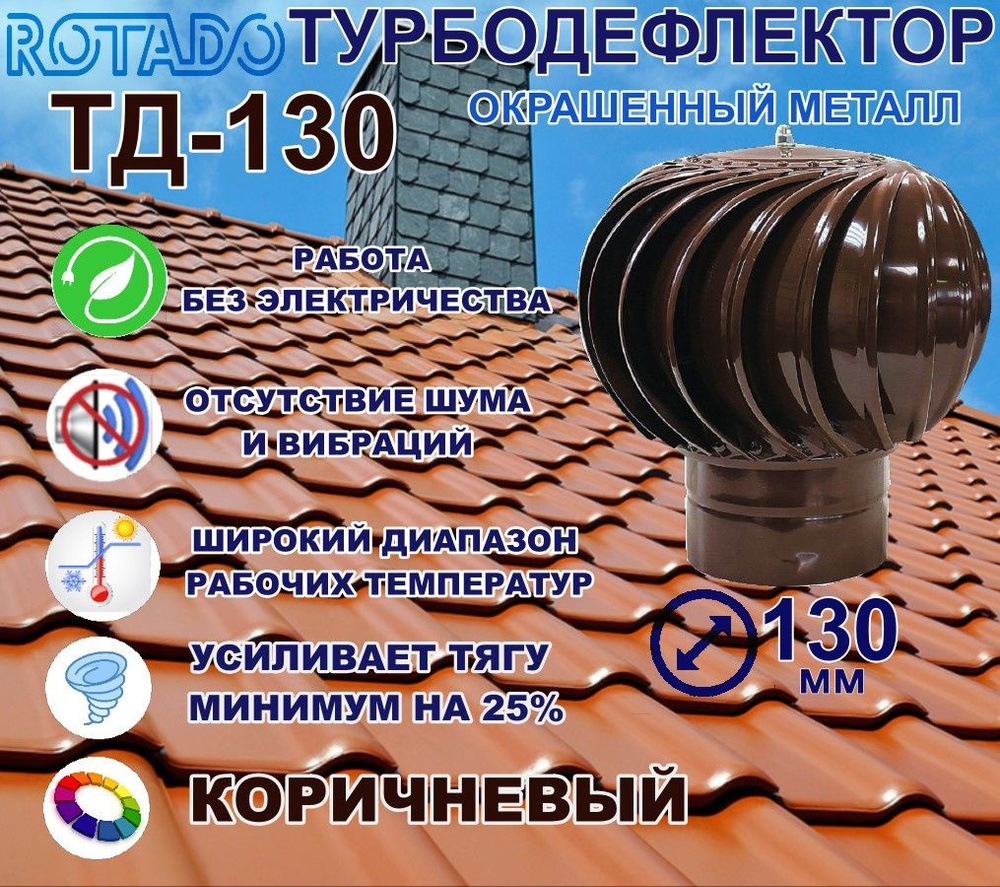 Турбодефлектор ТД-130 коричневый, окрашенный металл, вращающийся  #1