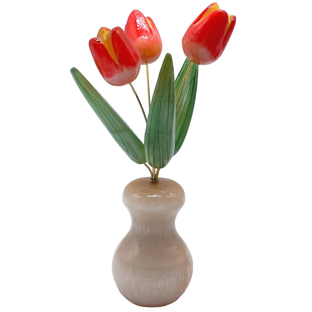 Статуэтка Тюльпаны в вазе 17 см красные селенит фигурка тюльпанов три цветка  #1