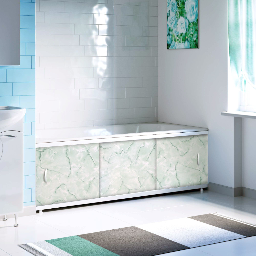 Экран пластиковый под ванну Elegant150, фасад ПВХ панель, алюминиевый профиль, цвет Зеленый мрамор  #1