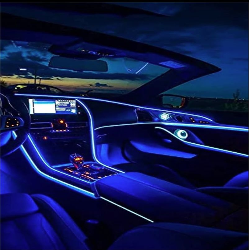 Неоновая нить в авто, 3 метра, USB, синий, атмосферная подсветка салона автомобиля, светодиодная лента #1