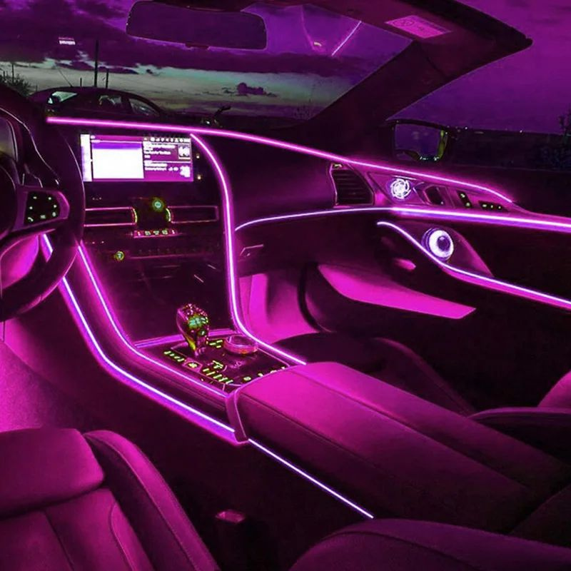 Неоновая лента для авто, 3 м, USB, розовый, светодиодная подсветка в салон автомобиля, гибкий неон в #1